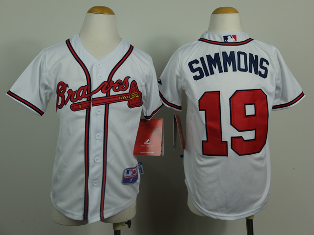Youth Atlanta Braves #19 Simmons White MLB Jerseys
